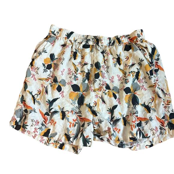 Rachel Zoe Beige Tropical Flower Print Linen Paperbag Shorts High Rise Size 1X - Picture 1 of 8